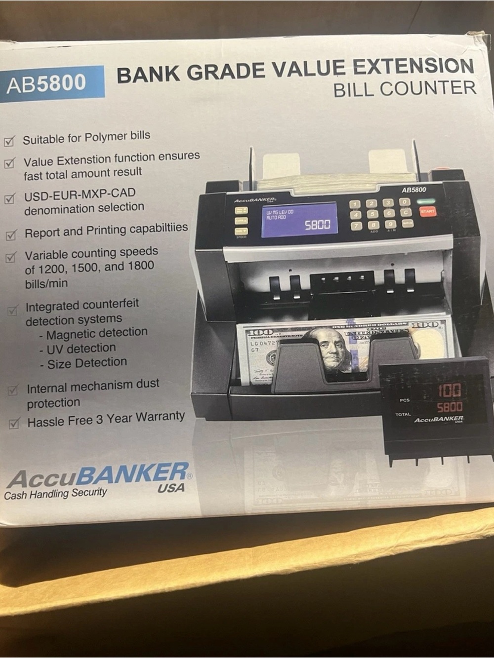 AccuBANKER AB5800 Black Bank-Grade Bill Counter with Value Extension